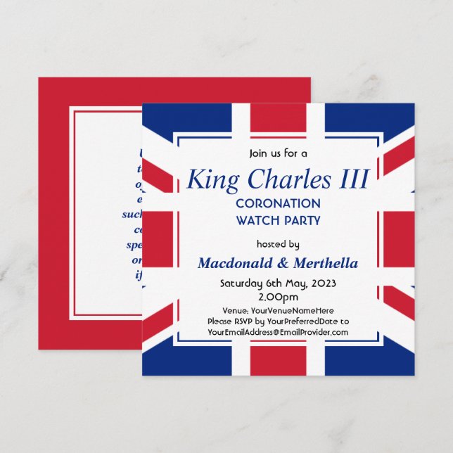 Invitation KING CHARLES III Coronation Watch Party (Devant / Derrière)
