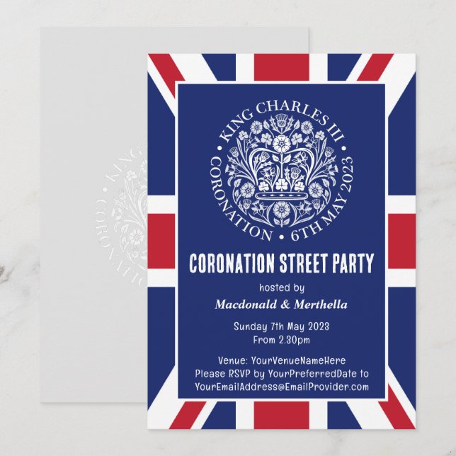 Invitation KING CHARLES III CORONNEMENT Street Party (Devant / Derrière)