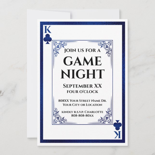 Invitation King of Clubs Blue Game Night Play Card (Devant)