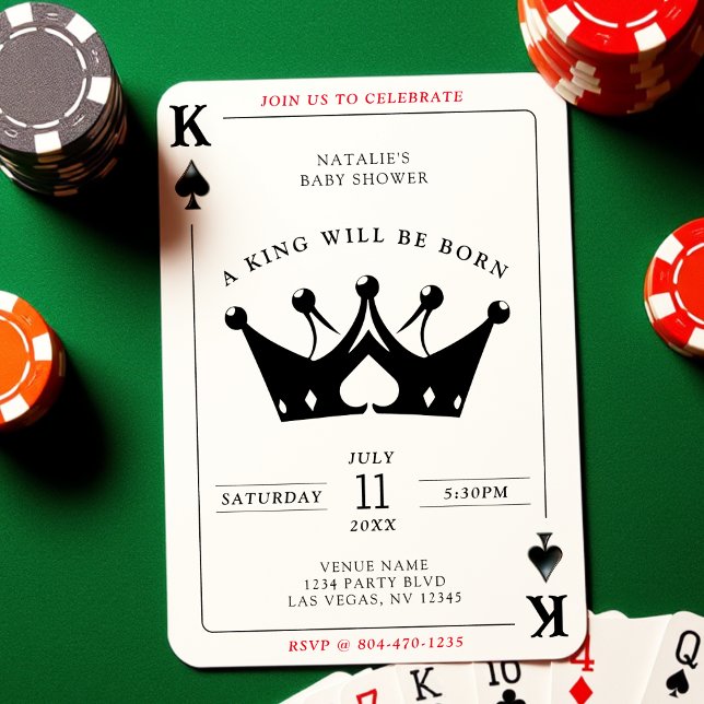 Invitation King of Spades Casino Poker Card Baby shower garço (King of Spades Casino Poker Card Boy Baby Shower
)