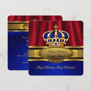 Invitation King Queen Red Royal Blue Gold fête d'anniversaire
