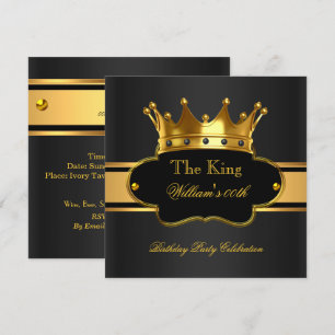 Invitation King Royal Black Gold fête d'anniversaire Mens Man