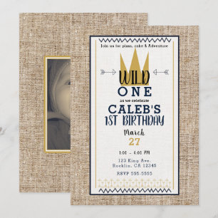 Invitation King Wild ONE Thème Gold Crown 1st Party Photo