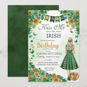 Invitation Kiss Me Je suis Irlandaise fille verte robe St. Pa
