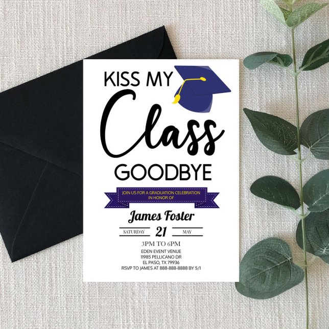 Invitation Kiss My Class Goodbye Blue Black Graduation (Créateur téléchargé)