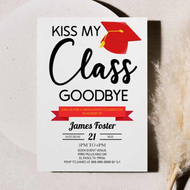 Invitation Kiss My Class Goodbye Red Black Graduation (Créateur téléchargé)