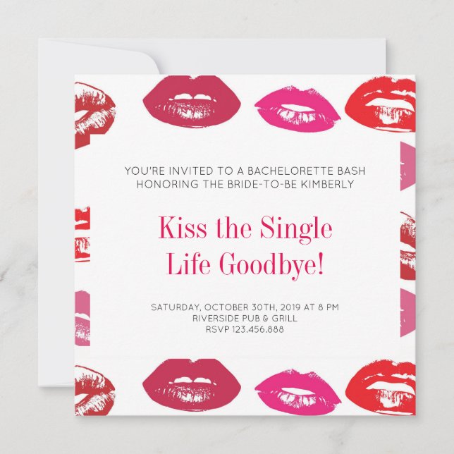 Invitation Kiss the Single Life Goodbye Bachelorette Party (Devant)