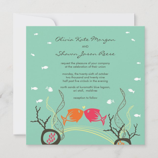 Invitation Kisser Poissons Corals Plage Whimsical mignon Mari (Devant)