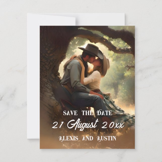 Invitation Kissing Cowboy et Cowgirl Sauvez la date (Devant)