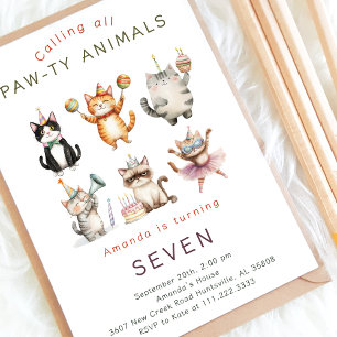Invitation Kit Chat Mignon Aquarelle Patte Ty Fête d'Annivers