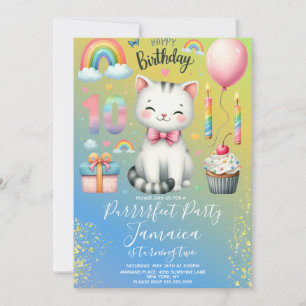 Invitation Kit de fête arc-en-ciel pour chaton pour 10e anniv