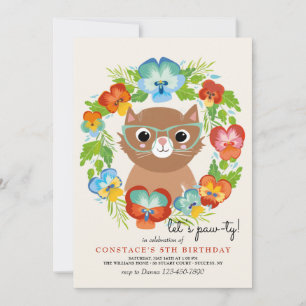 Invitation Kitten Avec Lunettes Fête Anniversaire