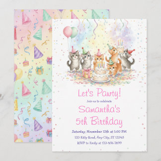 Invitation Kitten Birthday Invitation, Cute Cat Girl Theme