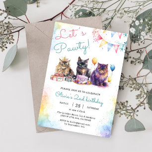 Invitation Kitten Cat Let's Pawty 2e fête d'anniversaire