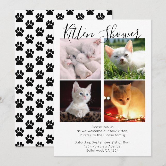 Invitation Kitten Douche Cute Personnalisée Adoption Chat (Devant / Derrière)