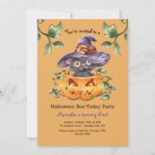 Invitation Kitten, fête d'anniversaire Citrouille