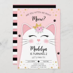 Invitation Kitten Meow Anniversaire rose