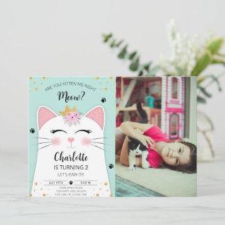 Invitation Kitten Meow Birthday Photo verte