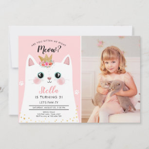 Invitation Kitten Meow Fille de la Couronne rose Kitty Chat A