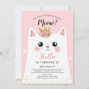 Invitation Kitten Meow Fille de la Couronne rose Kitty Chat A