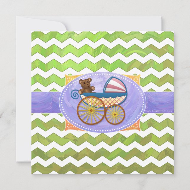 Invitation Kiwi Bash Green Chevron Baby Stuff (Devant)