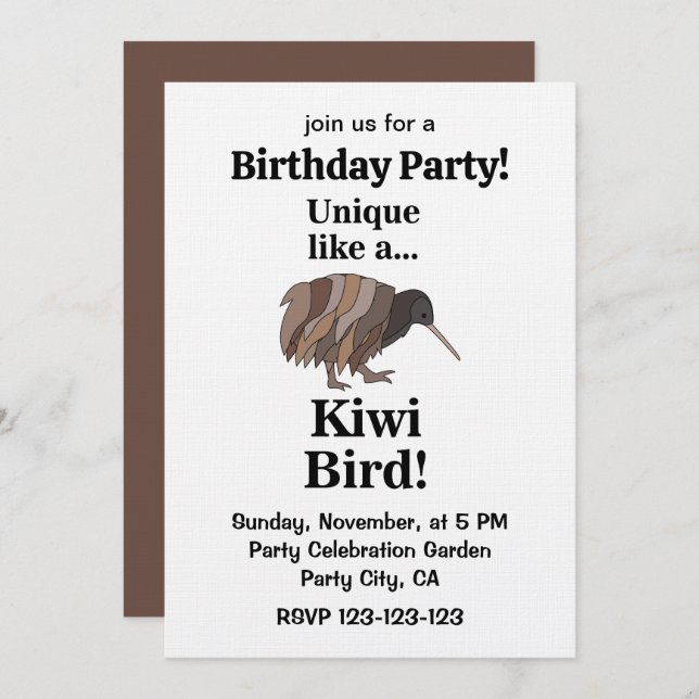 Invitation Kiwi Bird Birthday Party (Devant / Derrière)