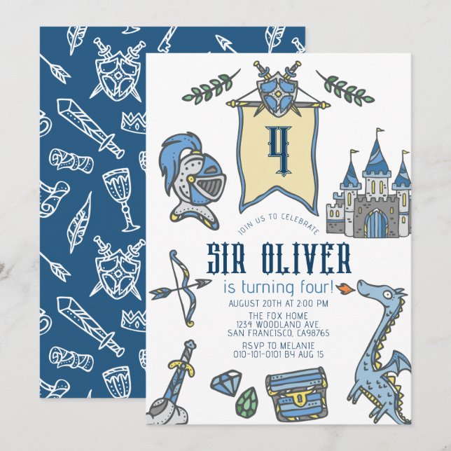 Invitation Knight Dragon Castle Medieval Boy Birthday (Devant / Derrière)