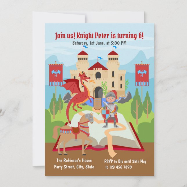 Invitation Knight et dragon conte Boy Birthday (Devant)