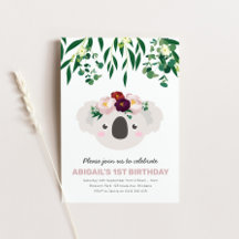 Koala avec l'invitation d'anniversaire de la couro