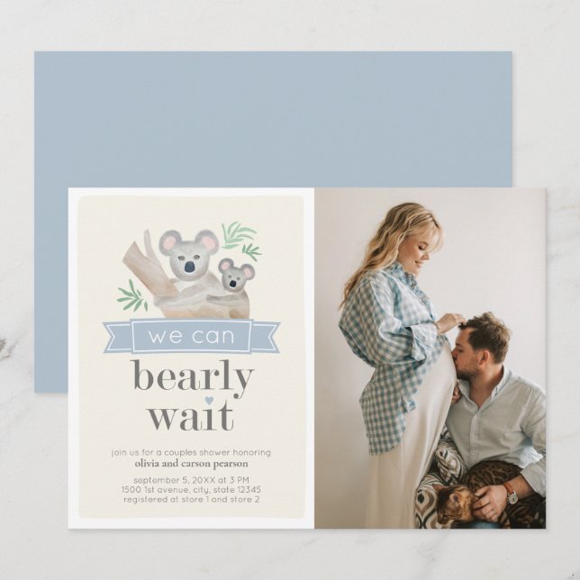 Invitation Koala Bear On Peut Attendre Le Baby shower Des Cou (Devant / Derrière)