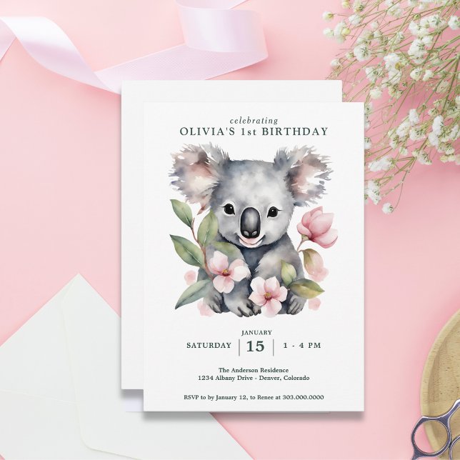 Invitation Koala Bear Premier anniversaire (Créateur téléchargé)