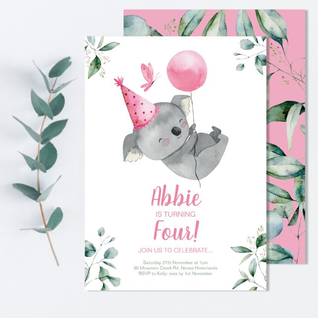 Invitation Koala Girl Birthday (Créateur téléchargé)