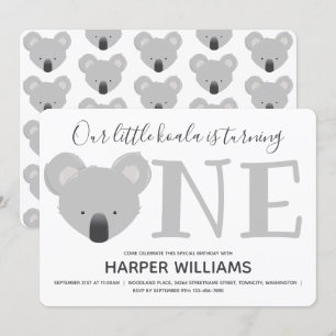 Invitation Koala Turning One mignonne Animal 1er Anniversaire