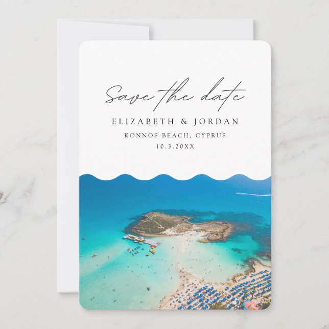 Invitation Konnos Beach Chypre Mariage Enregistrer la date (Devant)