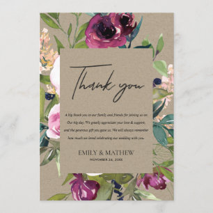 INVITATION KRAFT BLUSH BURGUNDY FLORA BUNCH MARIAGE MERCI