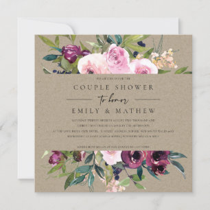 INVITATION KRAFT BLUSH BURGUNDY FLORAL BUNCH DOUCHE COUPLE