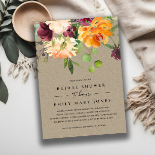 INVITATION KRAFT BLUSH JAUNE ORANGE FÊTE DES MARIÉES FLORALE