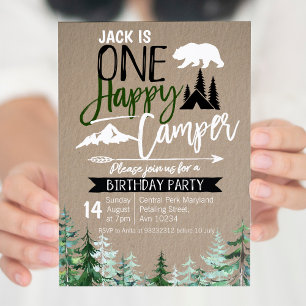 Invitation Kraft Camper 1er Anniversaire Forêt Fête de Campin