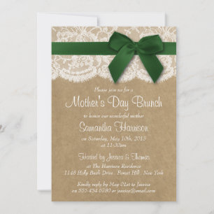 Invitation Kraft, dentelle et boue verte Brunch de la fête de