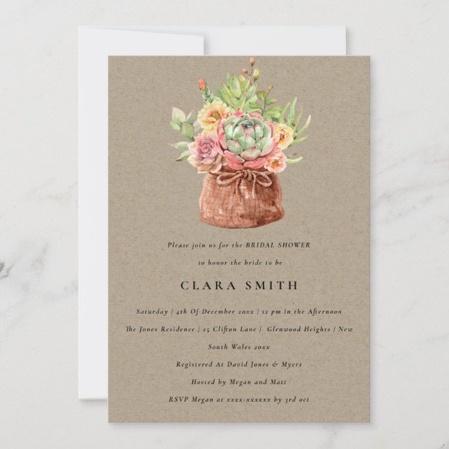 INVITATION KRAFT DESERT SUCCULENT CACTI FOLIAGE FÊTE DES MARI (Devant)