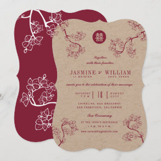 Invitation Kraft & Fleurs de Prunier 囍 Mariage Moderne Asiati