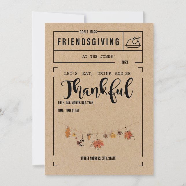 Invitation Kraft / Friendsgiving entre amis blancs (Devant)