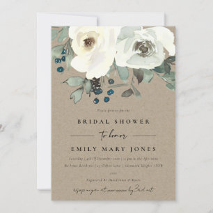 INVITATION KRAFT IVORY WHTE FLORAL WATERCOLOR FÊTE DES MARIÉE