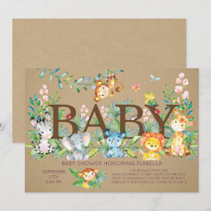 Invitation Kraft Jungle Baby shower neutre pour les femmes In