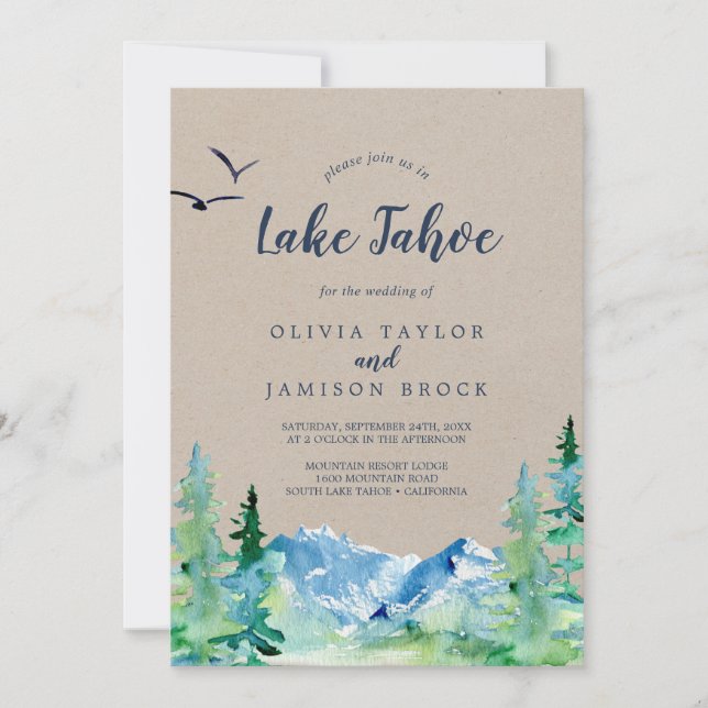 Invitation Kraft Lake Tahoe Mountain Destination Mariage (Devant)