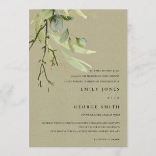 INVITATION KRAFT LEAFEN GREEN FOLIAGE BUNCH MARIAGE DE COULEU