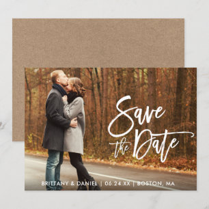 Invitation Kraft Modern Brush Script Photo Enregistrer La Car