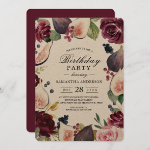 Invitation Kraft Moody & Rustic Burgundy Figs & Fleurs Cadre