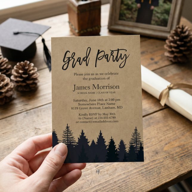 Invitation Kraft Pine Tree Forest Graduate Graduate Party (Créateur téléchargé)