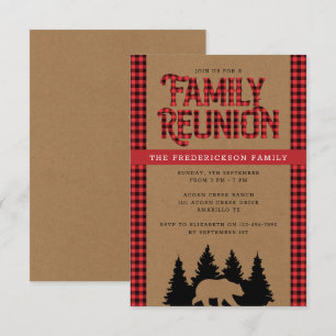 Invitation Kraft Plaid Bear Rustique Reunion familiale